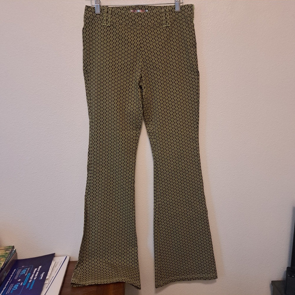 Urban Outfitters Geometric Flare Pants Black Motif Retro Mod Trousers OB1555524